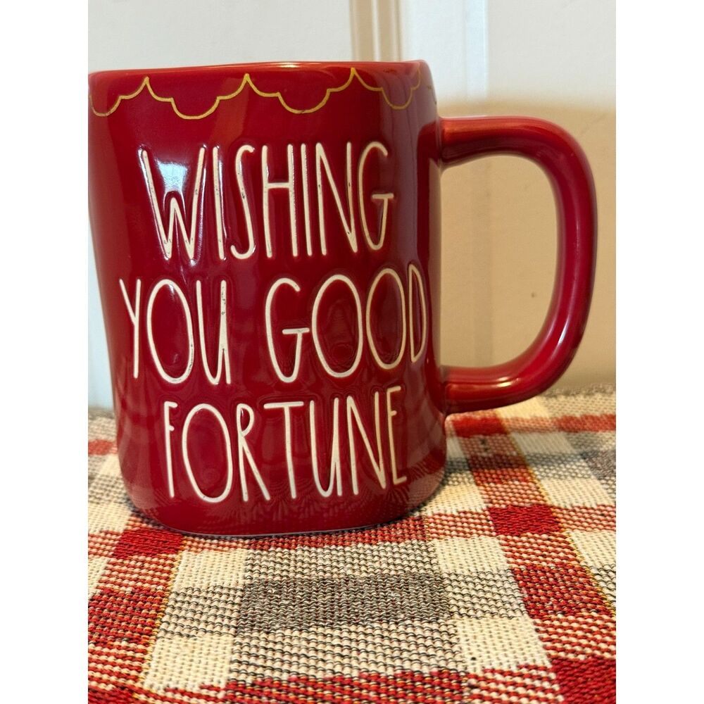 Rae Dunn, Wishing You Good Fortune, Red Inside & Out Tea Coffee Mug 20 oz